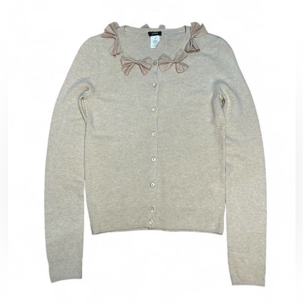 J. Crew Cream Wool Cashmere Cardigan Sweater with Bow Accents